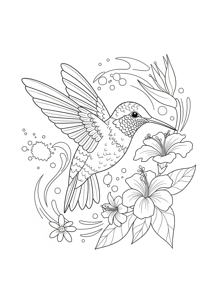 Watercolor Hummingbird Tattoo Coloring Page