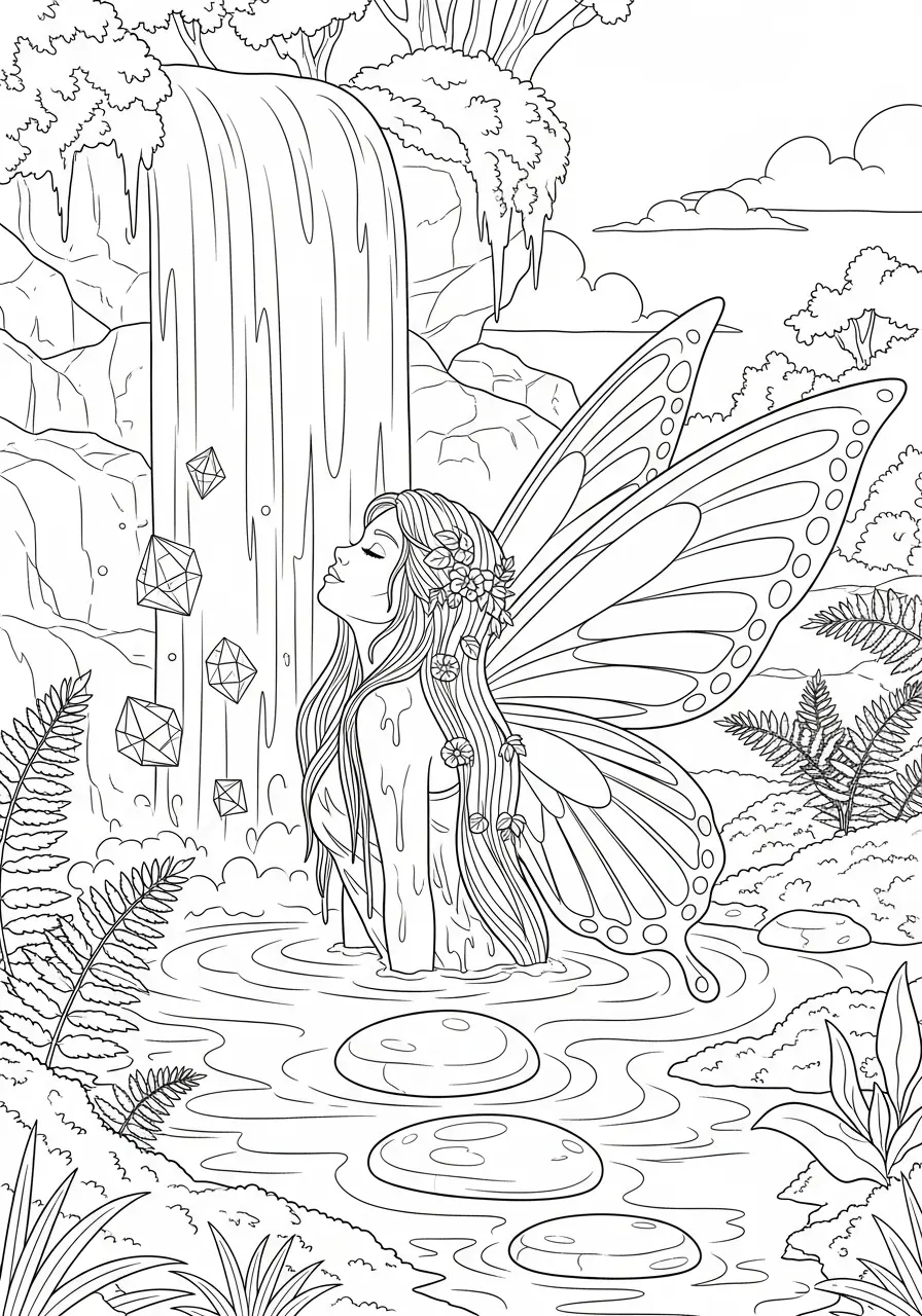 Waterfall Fairy Coloring Page
