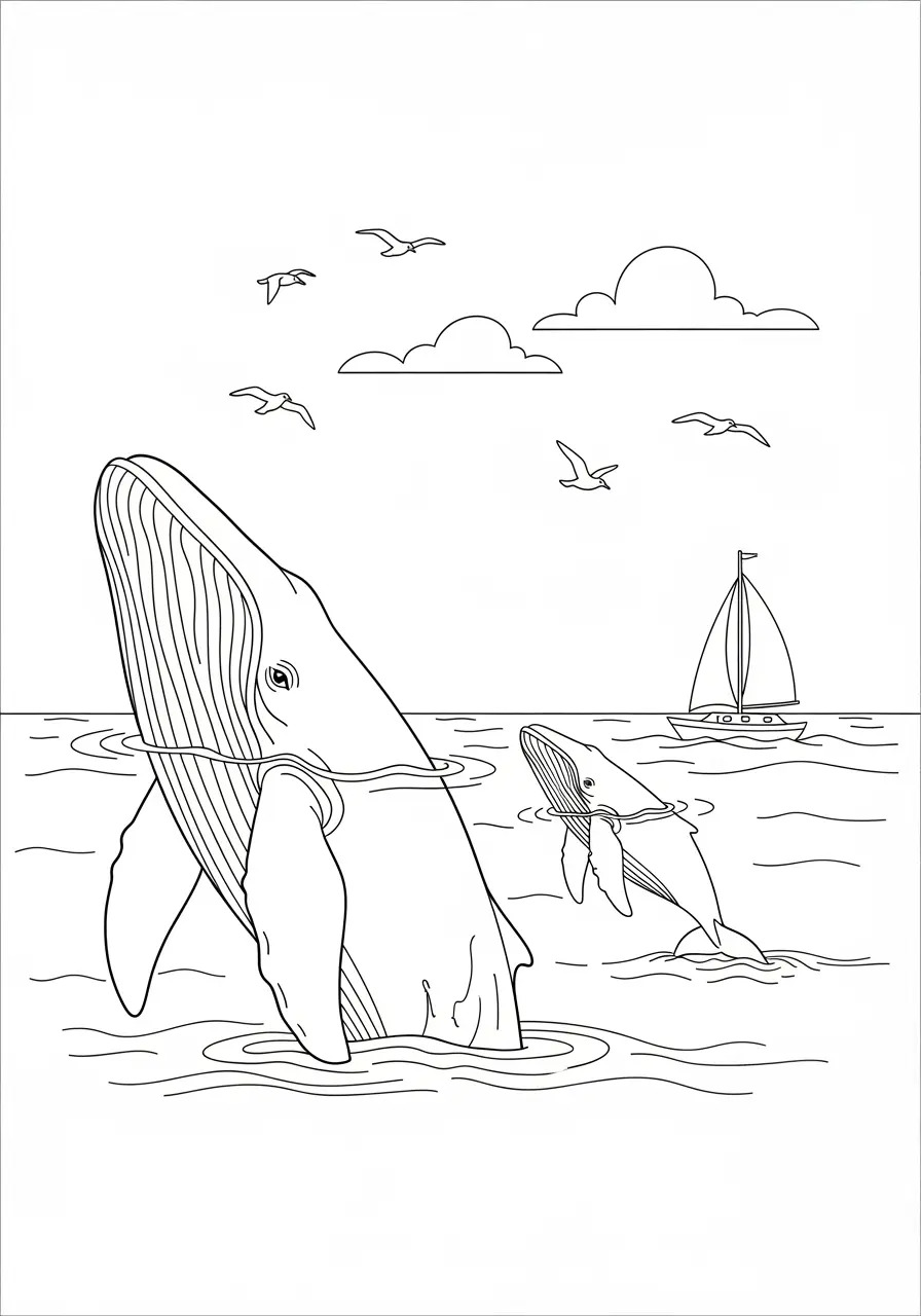 Whale Watching Ocean Coloring Page