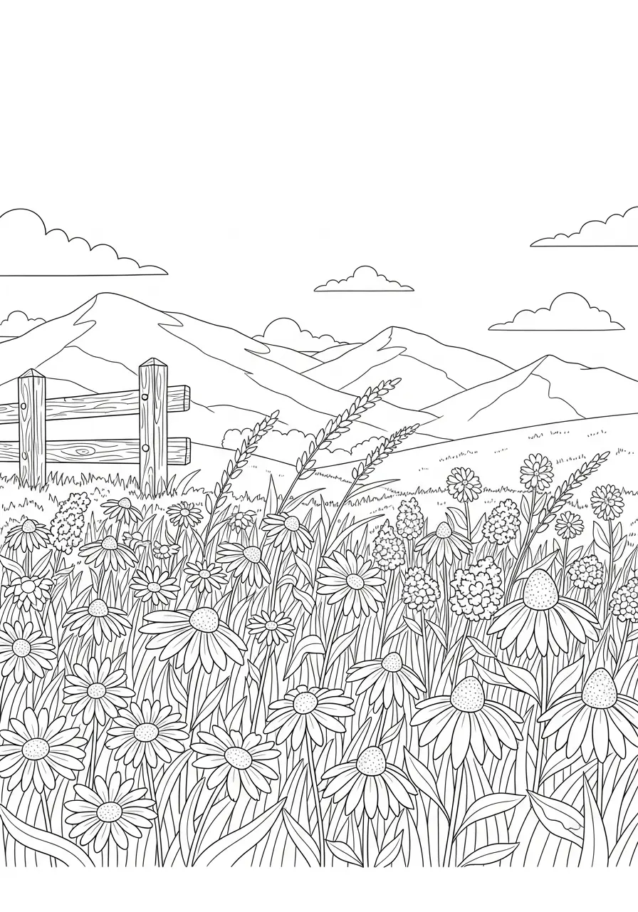 Wildblumenwiese-Ausmalbild