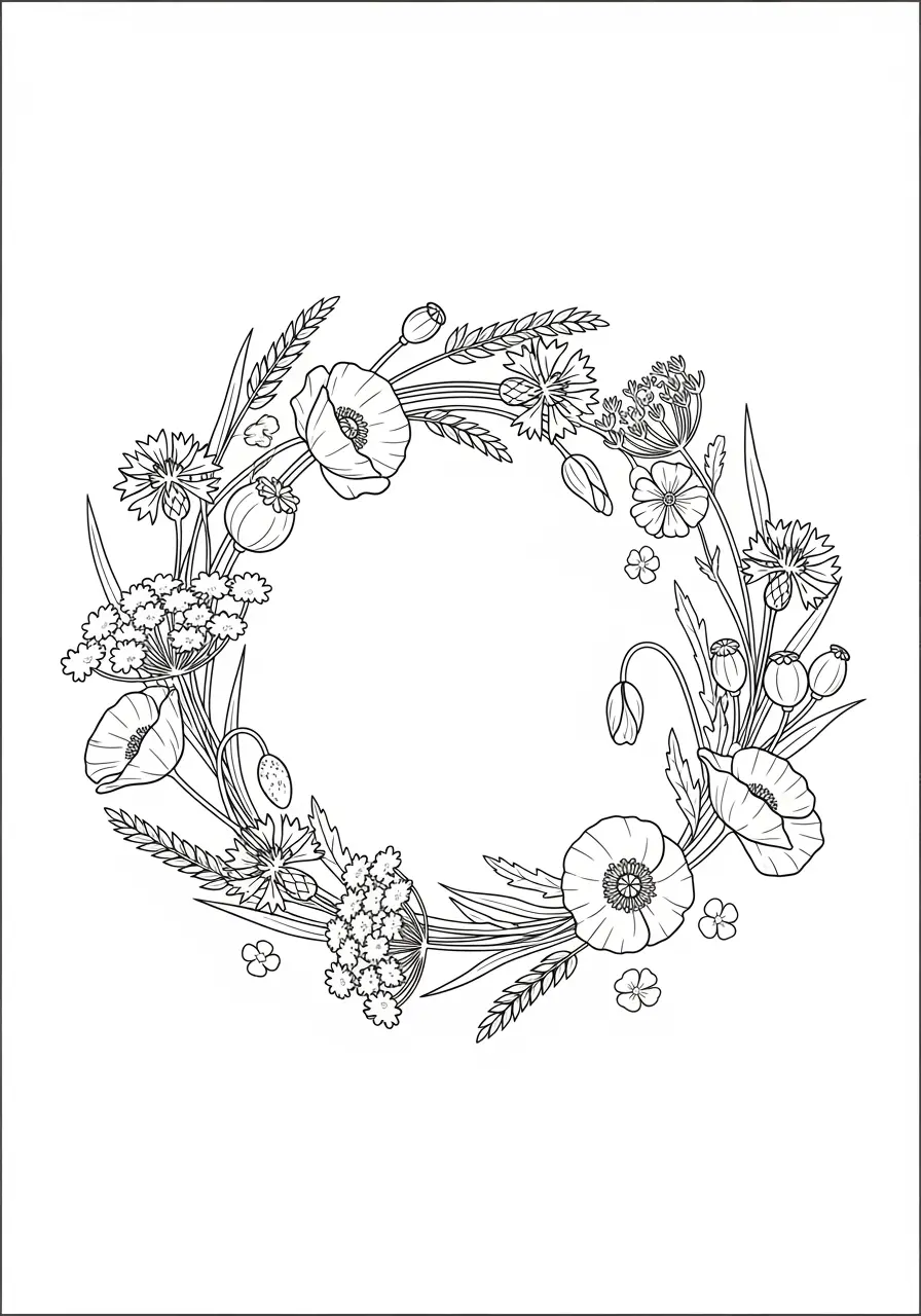 Wildblumenwiesen-Mandala-Ausmalbild