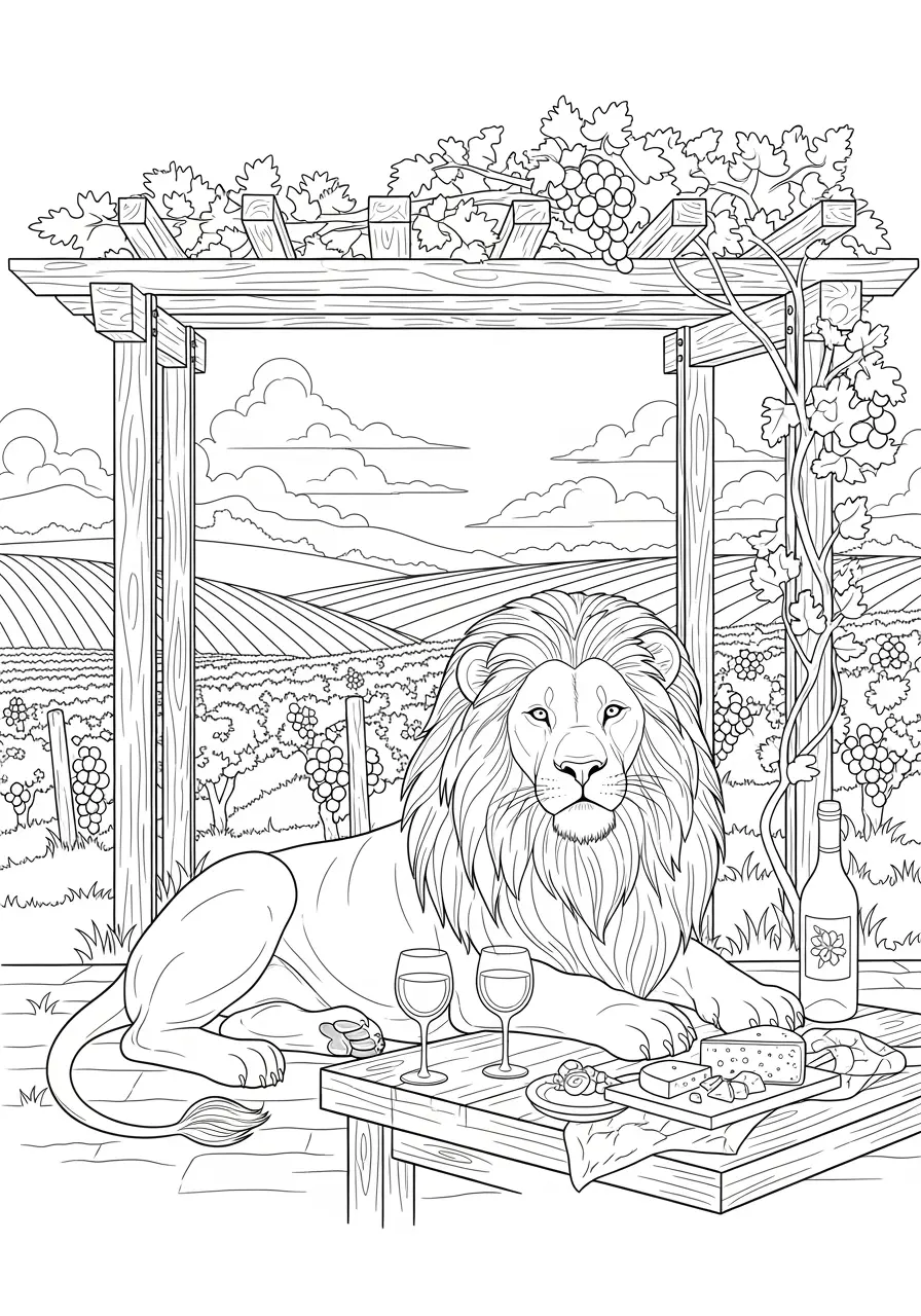 Wine Country Lion Coloring Page