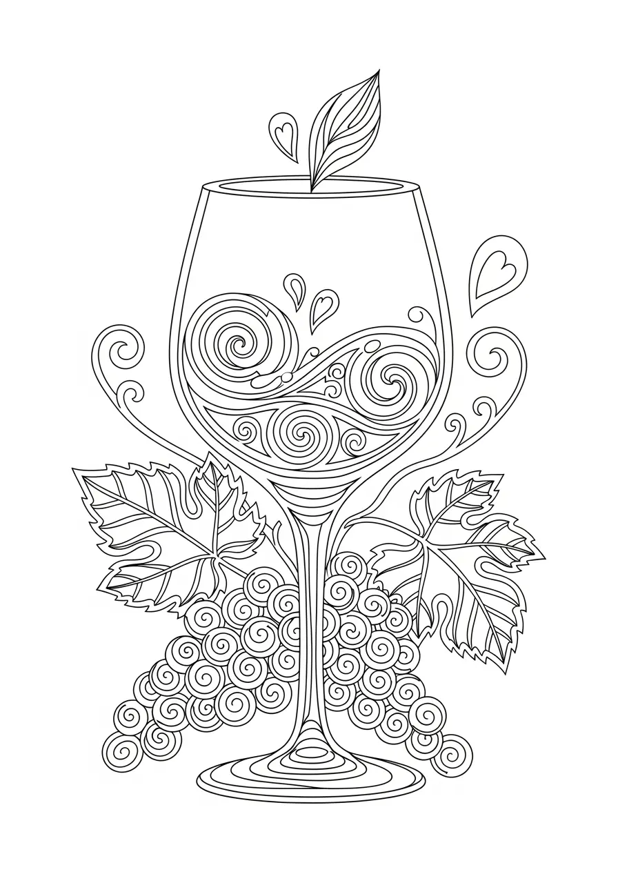 Wine Glass Zentangle Coloring Page
