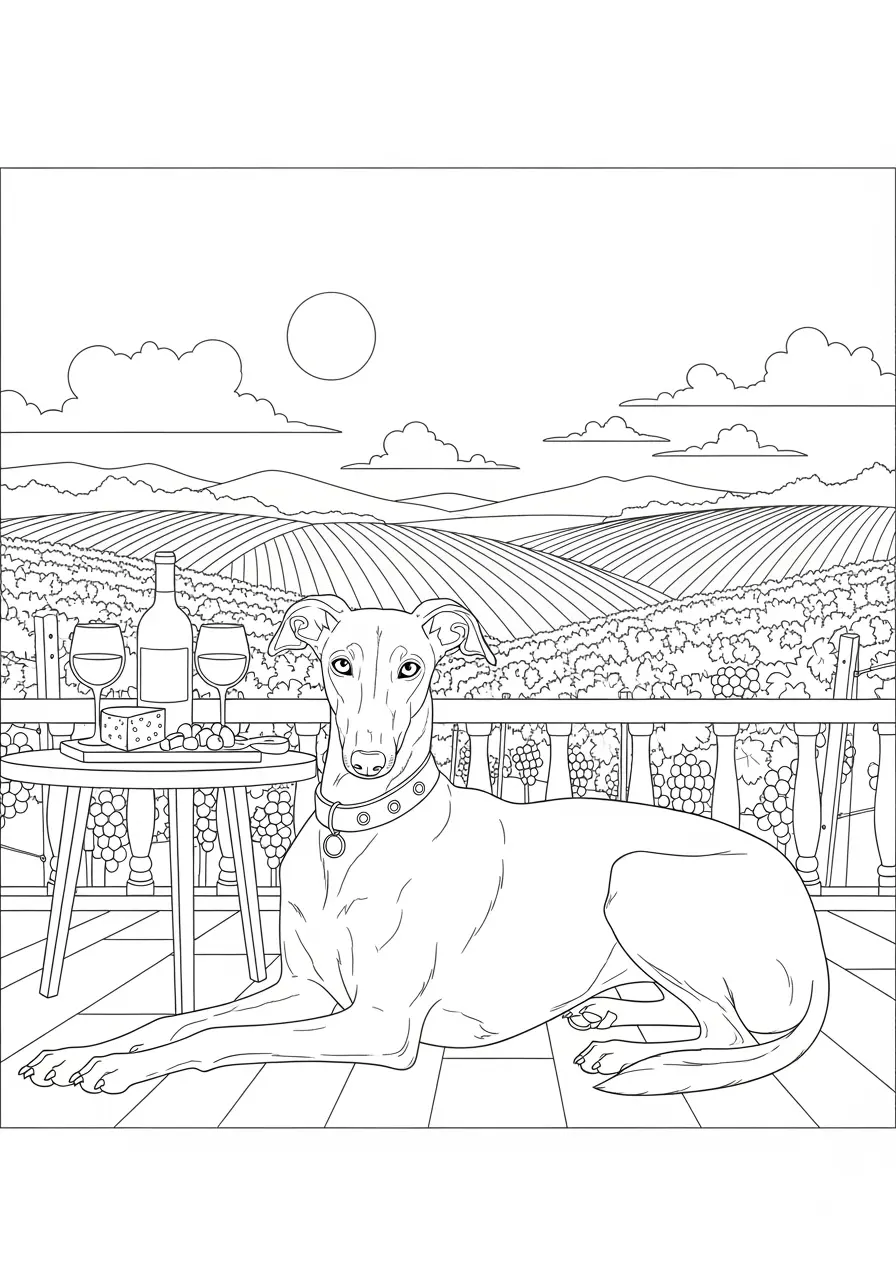 Wine Tasting Dog Coloring Page