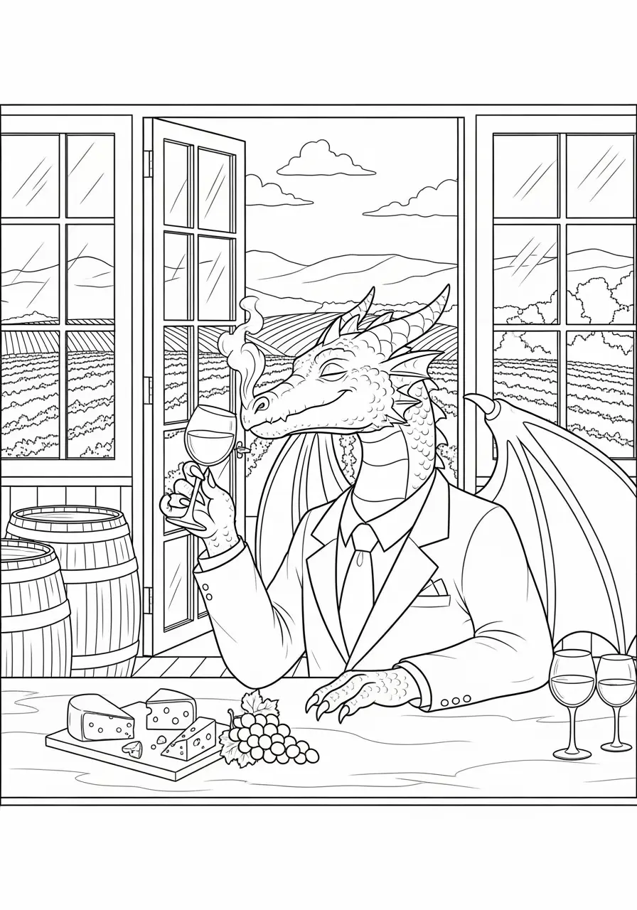 Wine Tasting Dragon Coloring Page