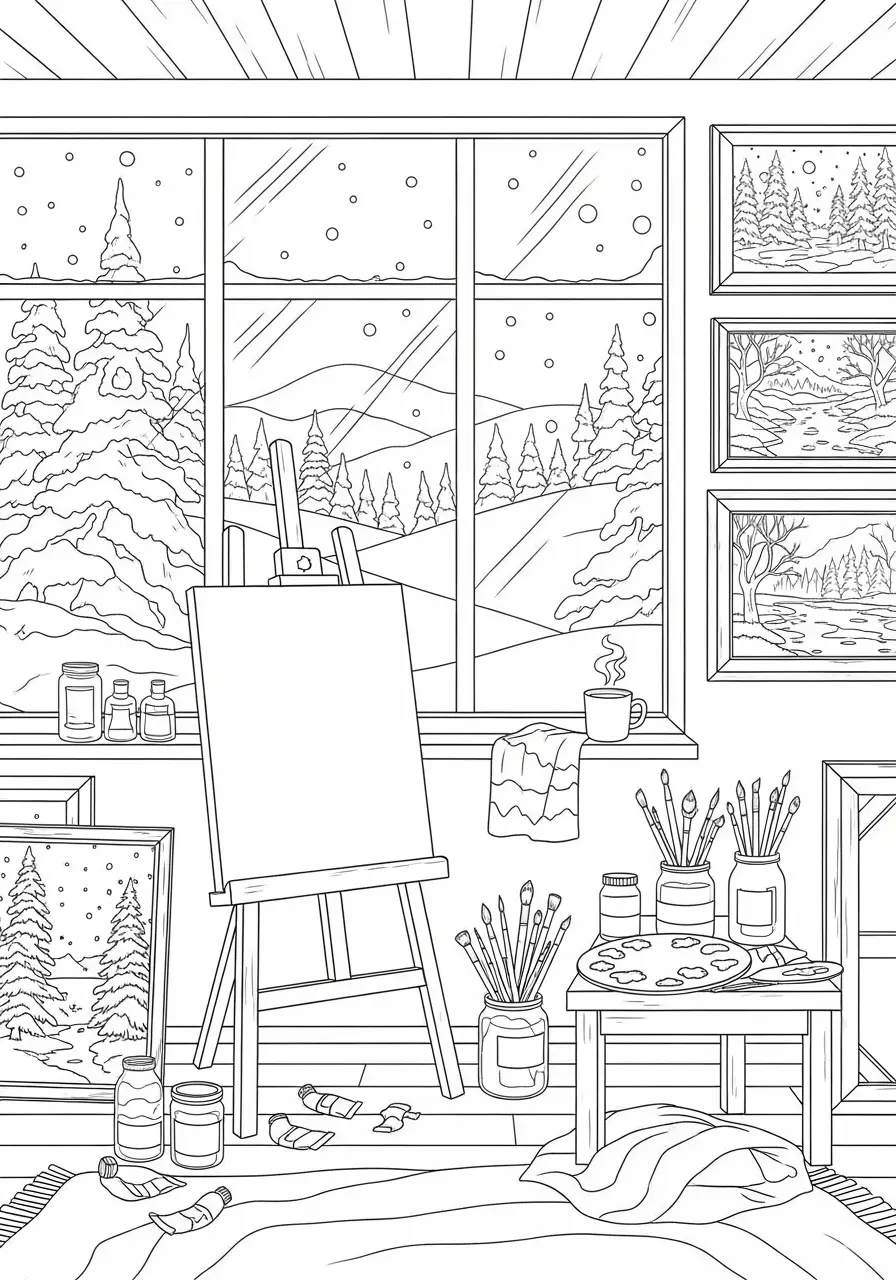 Winter Art Studio Coloring Page