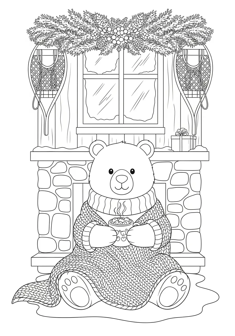 Winter Lodge Bear Coloring Page