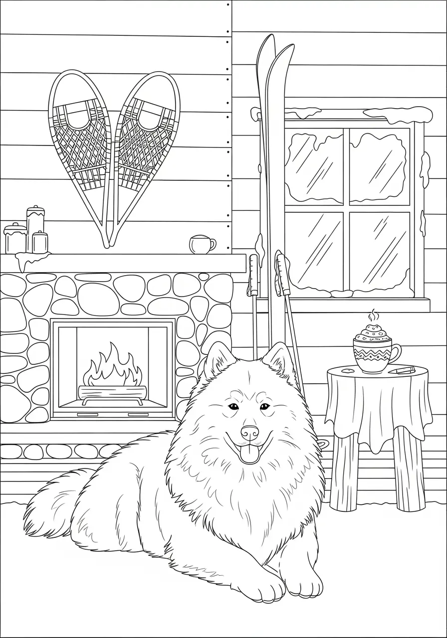 Winter Lodge Dog Coloring Page