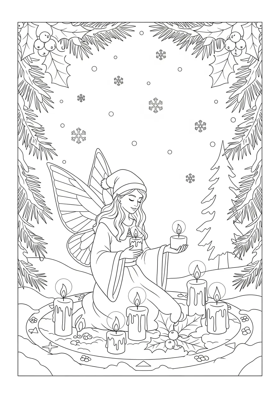 Winter Solstice Fairy Coloring Page