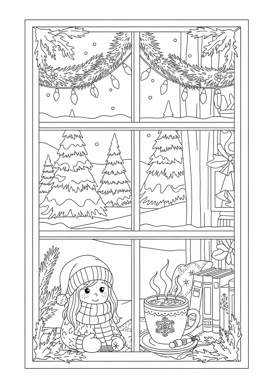 Winter Window Christmas Coloring Page