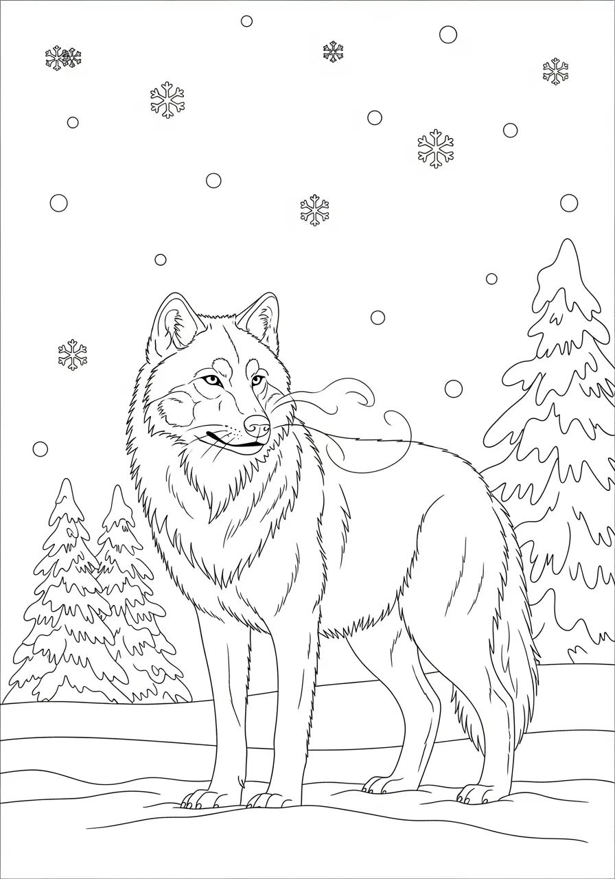 Winter Wolf Coloring Page