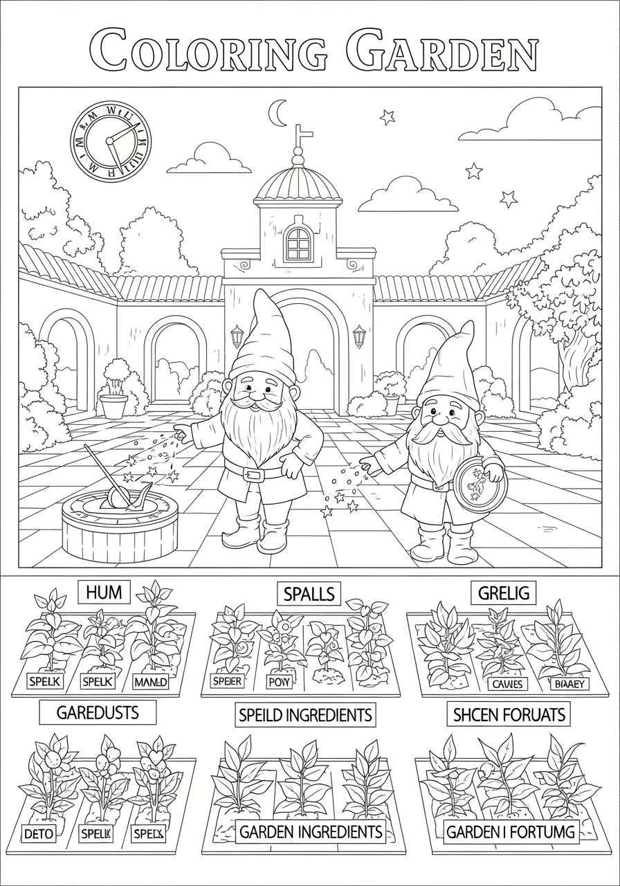 Wizard's Herb Garden Fantasy Coloring