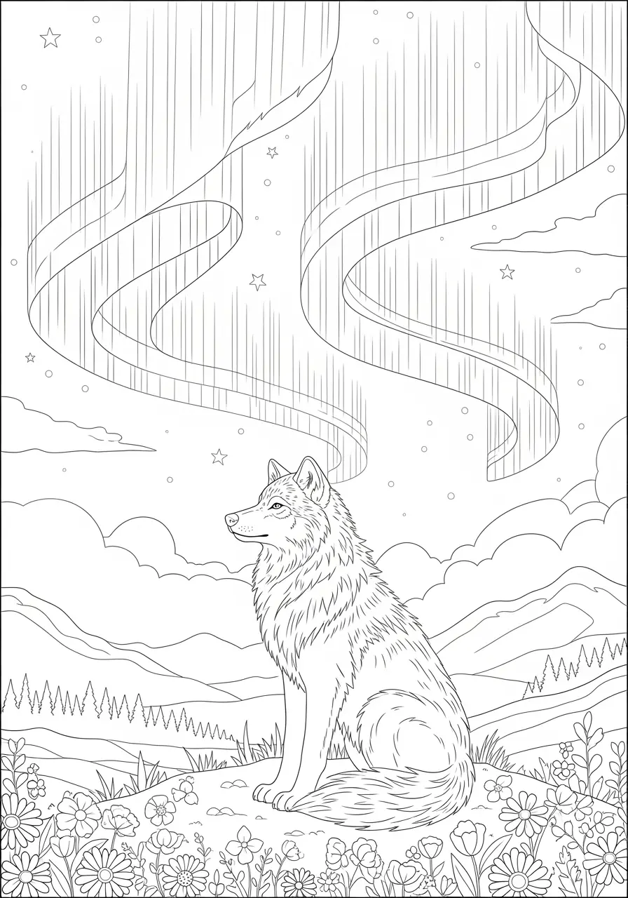 Wolf And Aurora Coloring Page