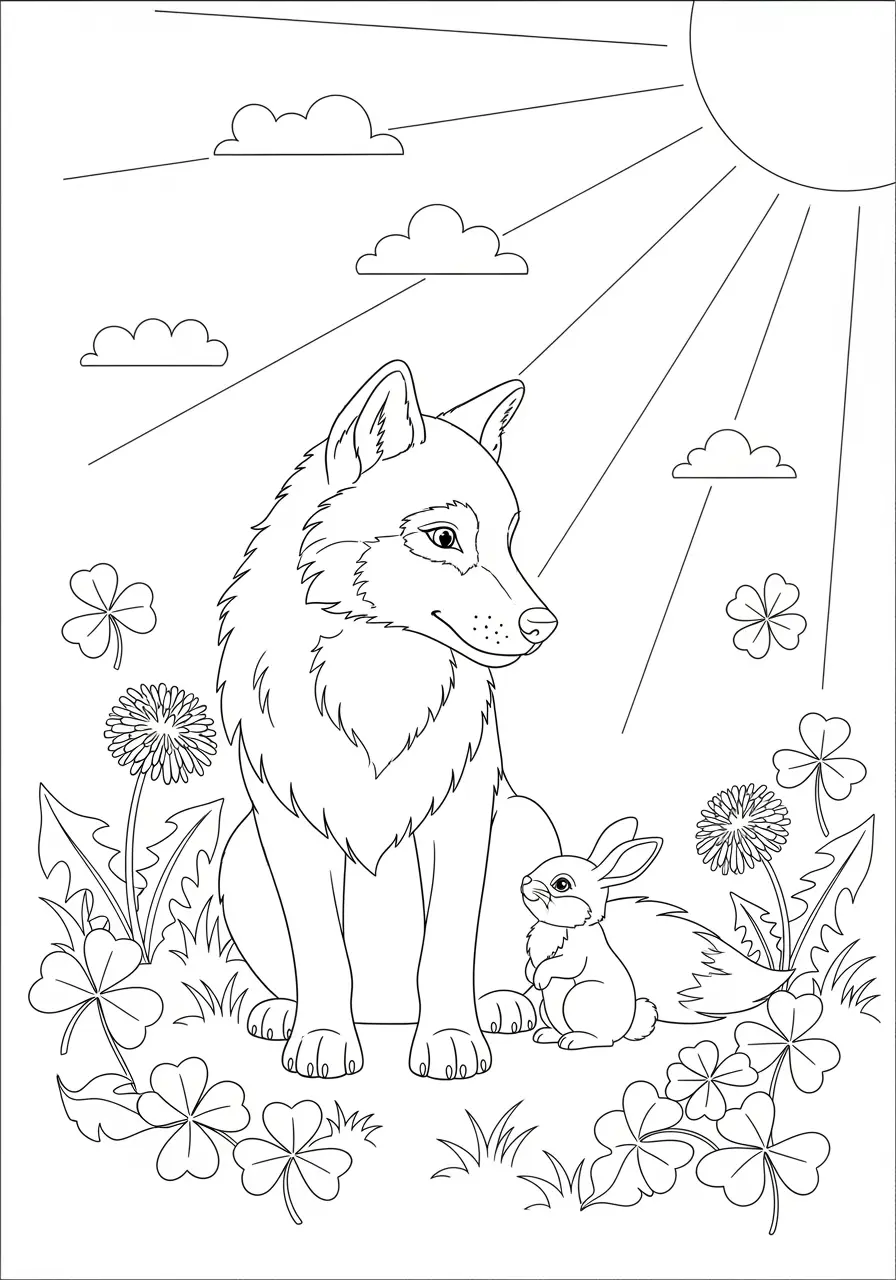 Wolf And Rabbit Friends Coloring Page