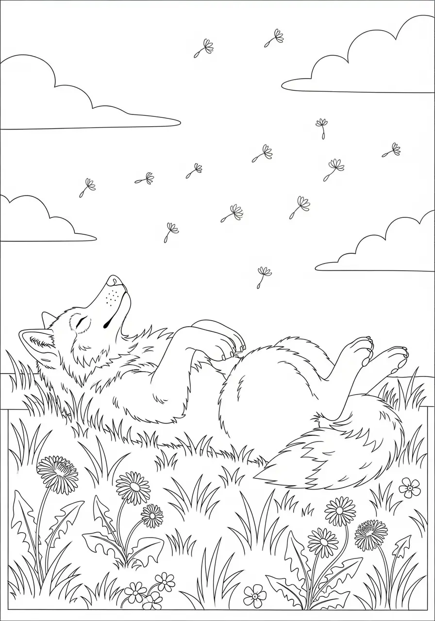 Wolf Cloud Watching Coloring Page