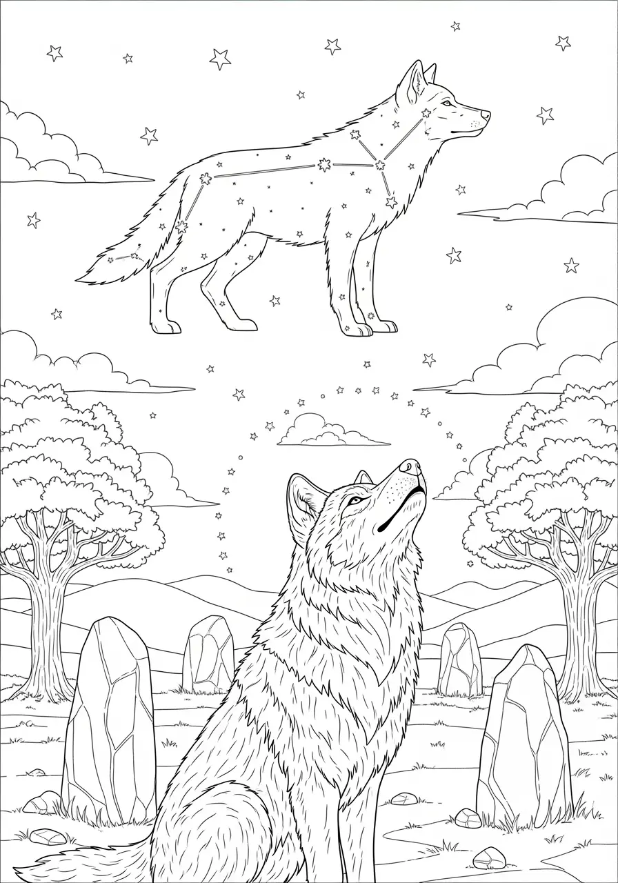 Wolf Constellation Coloring Page