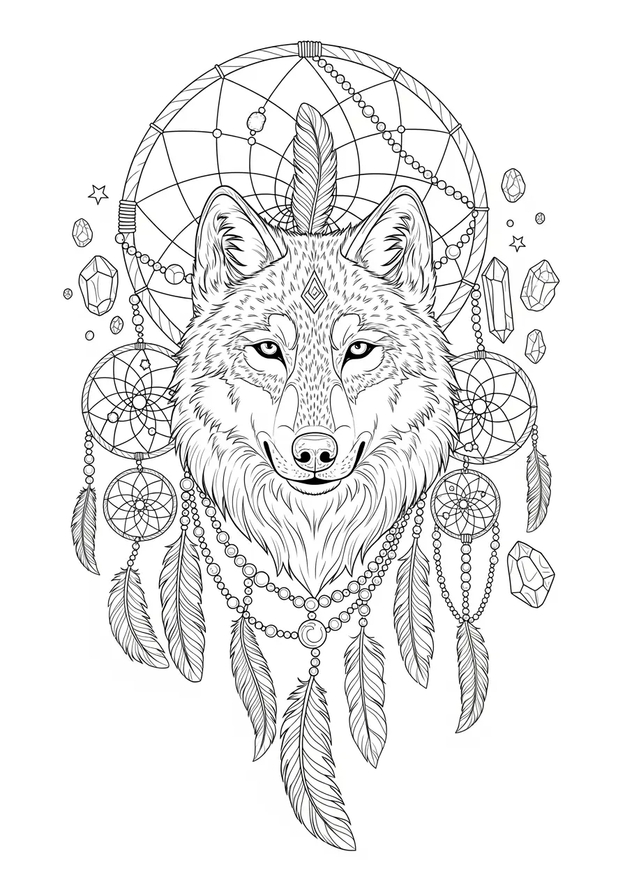 Wolf Dream Catcher Coloring Page