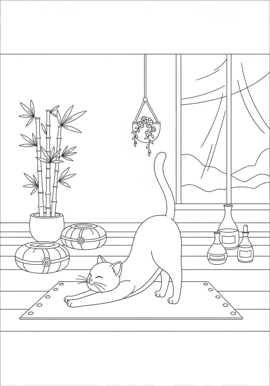 Yoga Studio Cat Coloring Page For Adults
