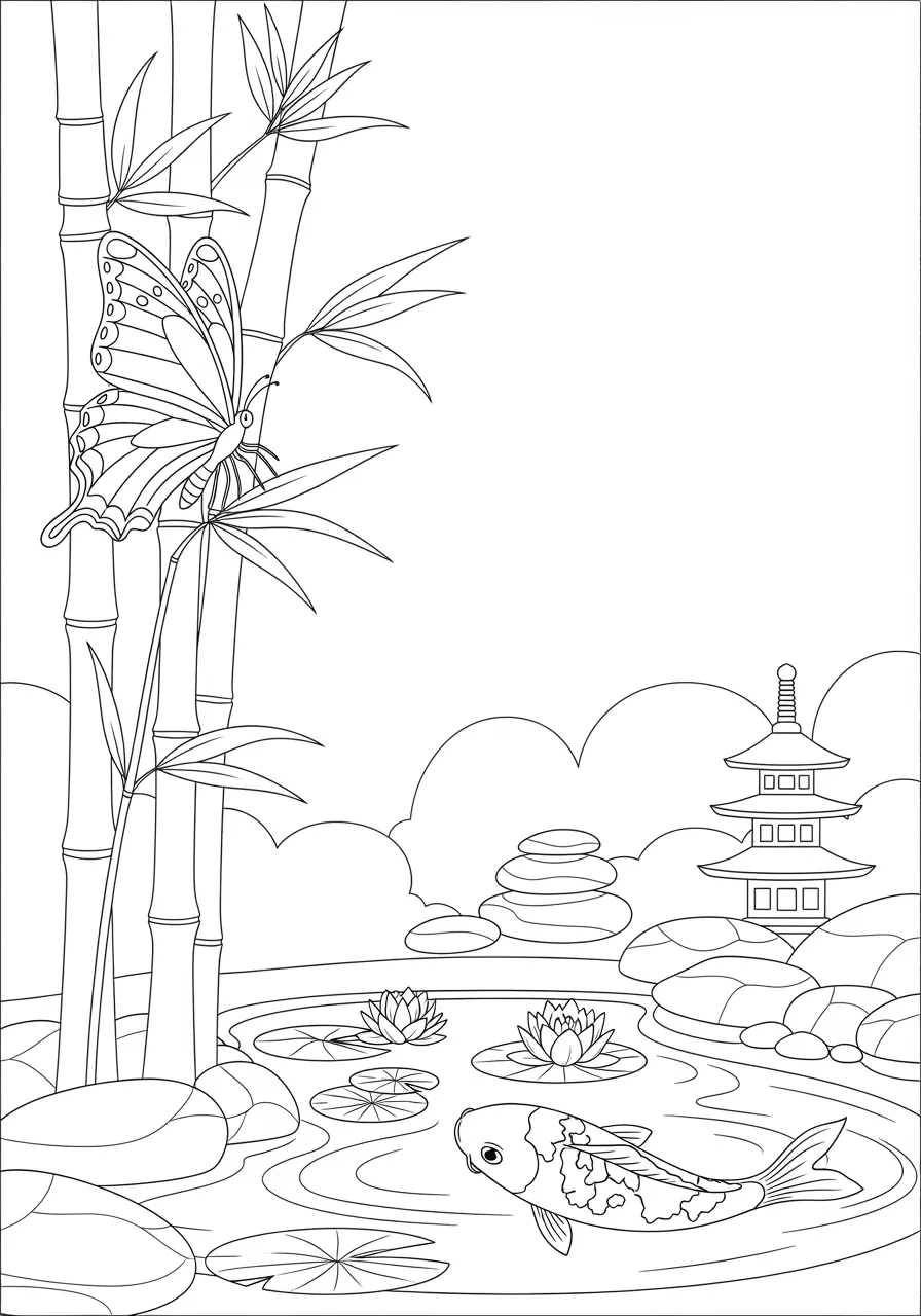 Zen Garden Butterfly Coloring Page