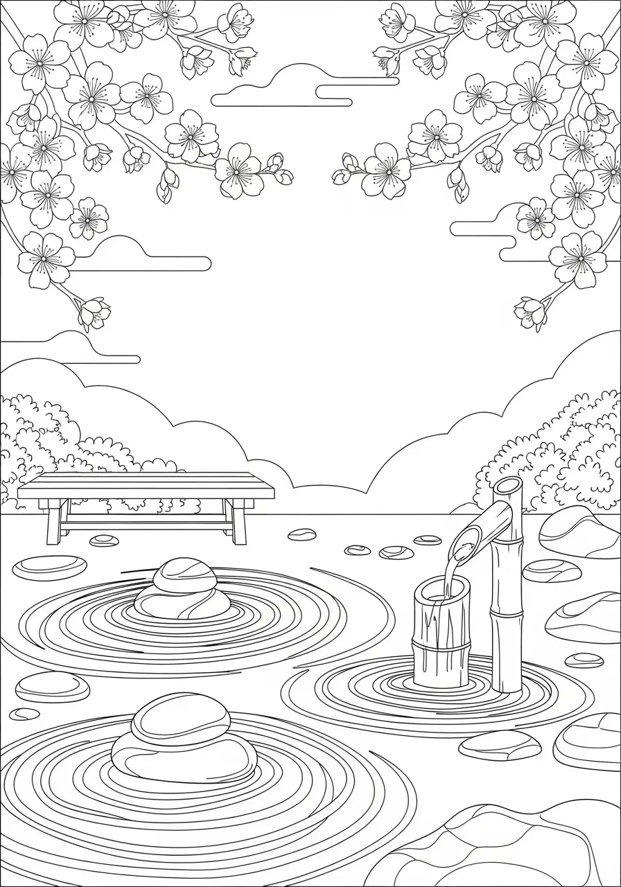Zen Garden Coloring Page for Adults