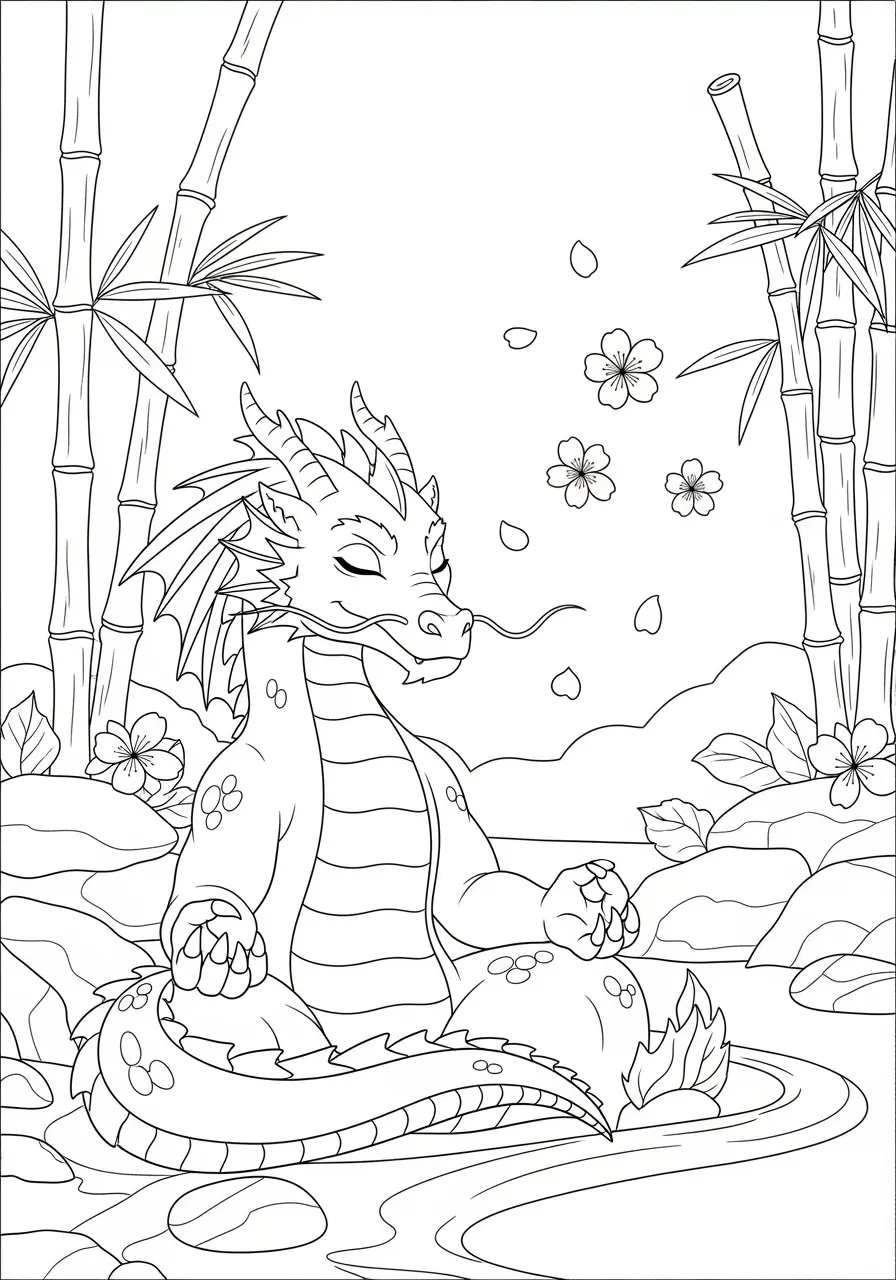 Zen Garden Dragon Coloring Page