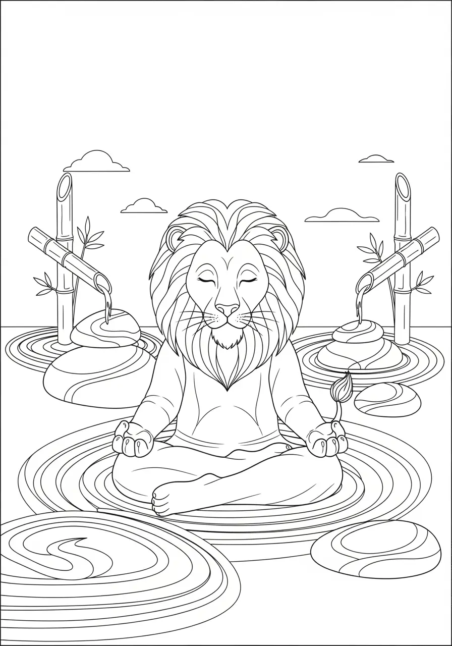 Zen Garden Lion Coloring Page