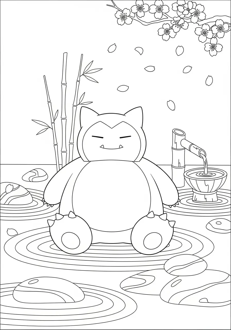 Zen Garden Snorlax Pokemon Coloring Page