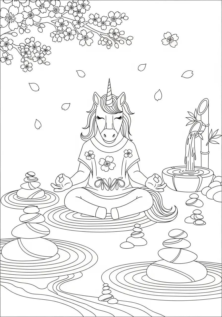 Zen Garden Unicorn Coloring Page