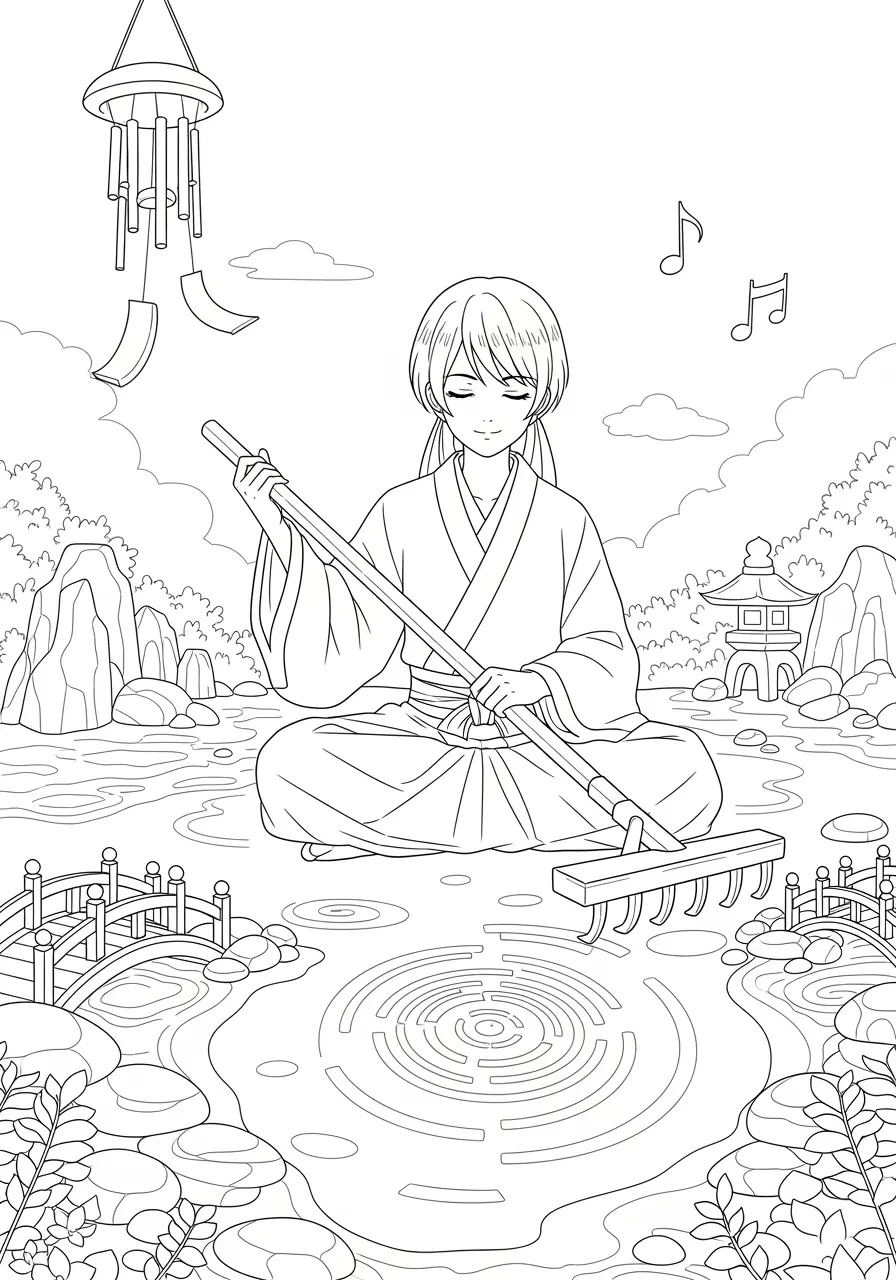 Zen Rock Garden Anime Coloring Page
