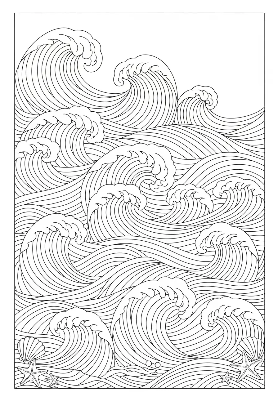 Zen Wave Pattern Ocean Coloring Page
